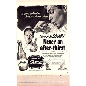 1952 Squirt Soda Pop Vintage Print Ad Man Drinking Water Hose 50s Wall Art